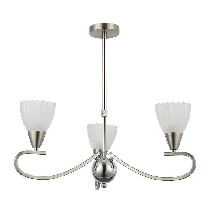 3-Light Pendant Lamp – E14 Base, Black/Silver and Iron & Glass Design (PL 7036-14-03-)