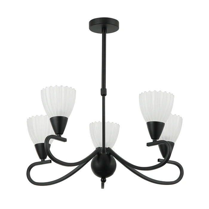 5-Light Pendant Lamp – E14 Base, Iron & Glass, Black/Silver Finish (PL 7036-14-05-)