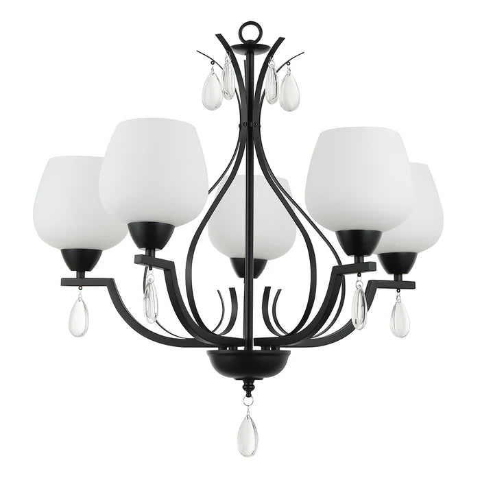 Elegant Silver/Black 5-Light Frosted Glass Pendant (PL 7039-27-05-)