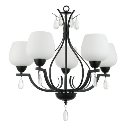 Elegant Silver/Black 5-Light Frosted Glass Pendant (PL 7039-27-05-)