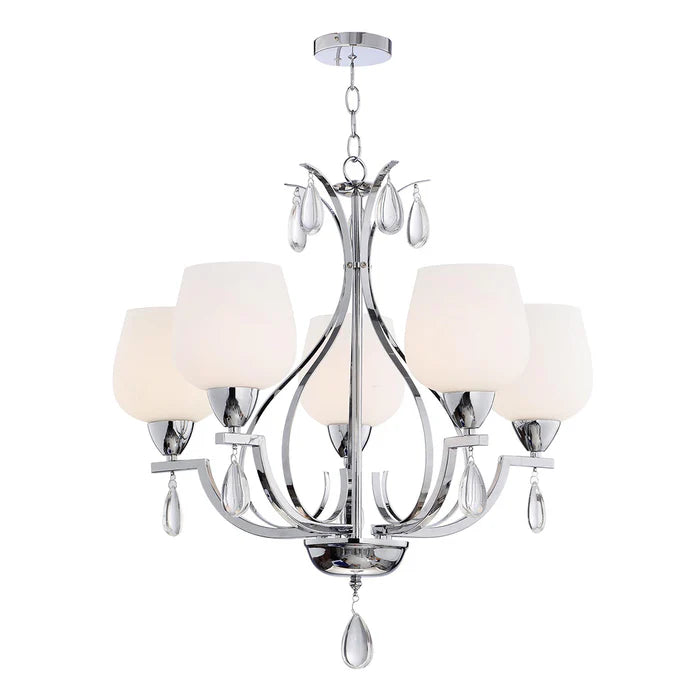 Elegant Silver/Black 5-Light Frosted Glass Pendant (PL 7039-27-05-)