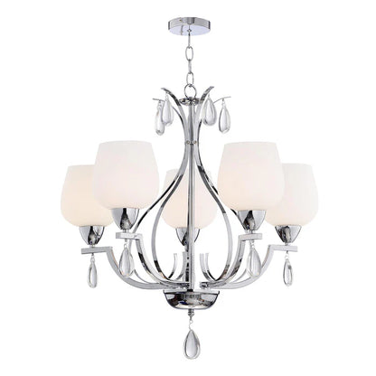 Elegant Silver/Black 5-Light Frosted Glass Pendant (PL 7039-27-05-)