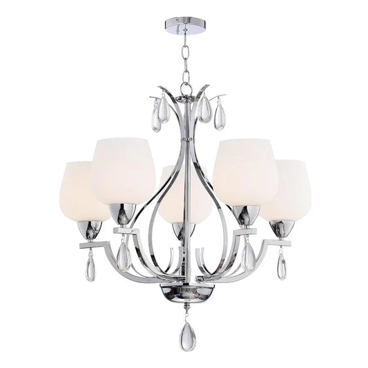 Elegant Silver/Black 5-Light Frosted Glass Pendant (PL 7039-27-05-)