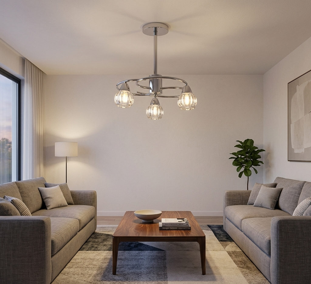 3-Light Pendant Lamp – Silver/White Finish, Decorative Crystal Glass (PL 7041-14-03-SI)