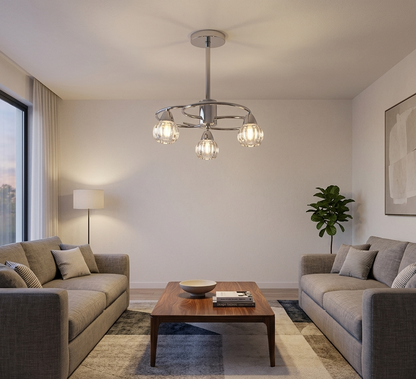 3-Light Pendant Lamp – Silver/White Finish, Decorative Crystal Glass (PL 7041-14-03-SI)