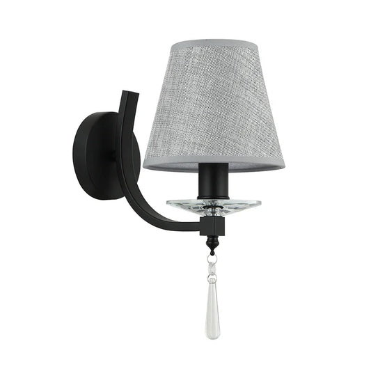 Elegant Black/Grey Wall Lamp with Fabric Shade (PL 7045-14-01-BK)