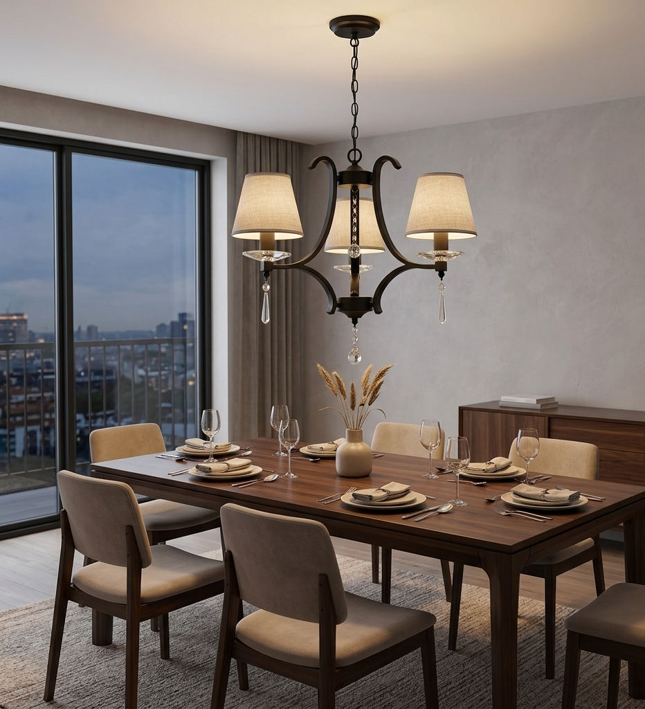 Elegant Black/Grey Pendant Lamp with Fabric Shades (PL 7045-14-03-BK)