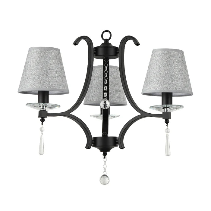 Elegant Black/Grey Pendant Lamp with Fabric Shades (PL 7045-14-03-BK)