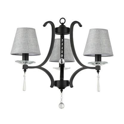 Elegant Black/Grey Pendant Lamp with Fabric Shades (PL 7045-14-03-BK)