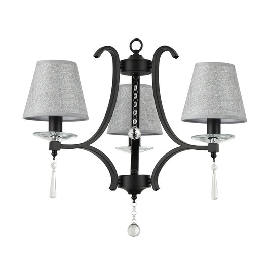 Elegant Black/Grey Pendant Lamp with Fabric Shades (PL 7045-14-03-BK)