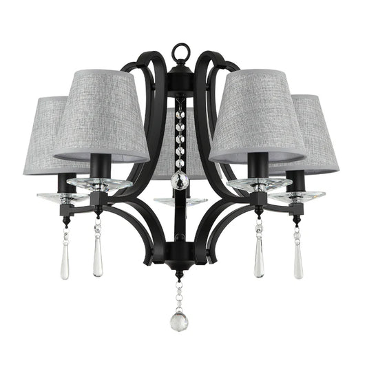 Elegant Black & Grey 5-Light Pendant with Crystal Accents (PL 7045-14-05-BK)