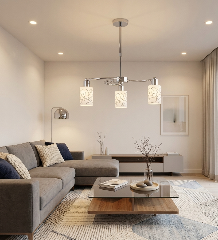 3-Light Pendant Lamp – Decorative Square Glass Shades (PL 7048-27-03-SI)
