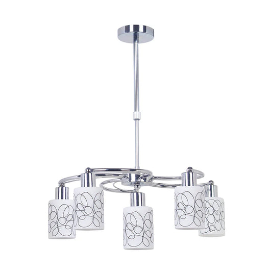 Silver 5-Light Decorative Pendant Lamp with Patterned Glass (PL 7048-27-05-SI)