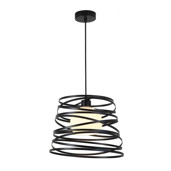Modern Spiral Pendant Light with Frosted Glass Globe (PL 7908-BK)