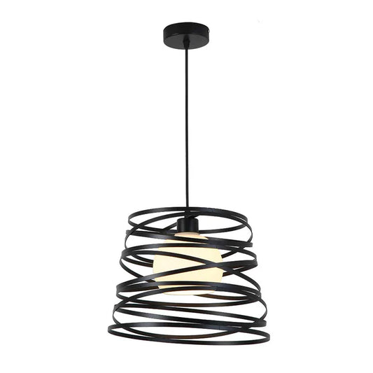 Modern Spiral Pendant Light with Frosted Glass Globe (PL 7908-BK)