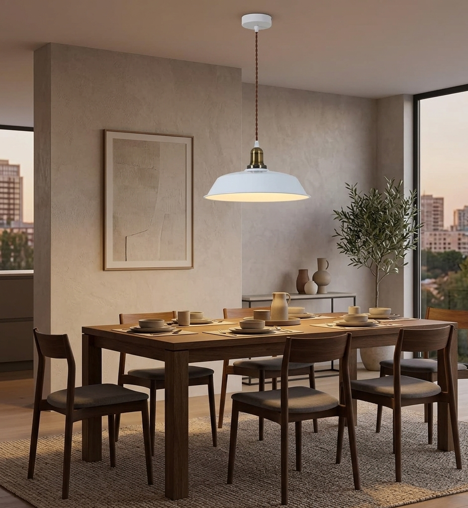 Contemporary White Deep-Dish Pendant Light (PL 7910-02-WH)