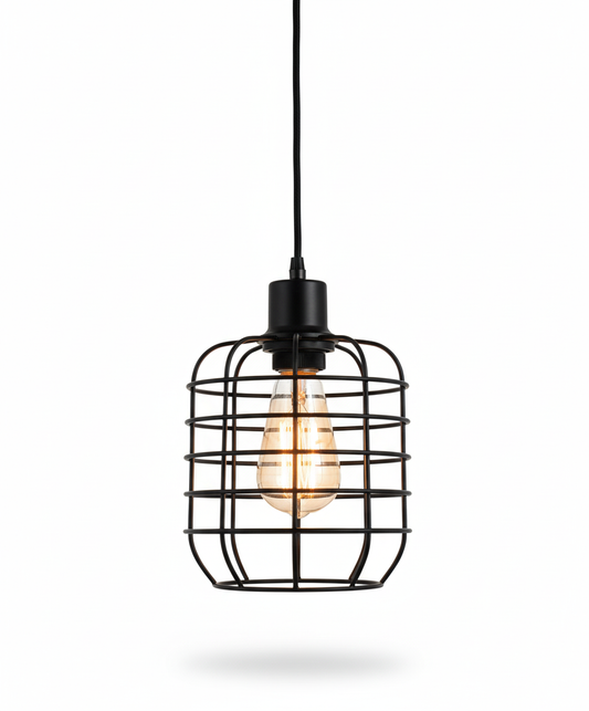 E27 Pendant Lamp - Black Metal Cage (PL 7916-BK)