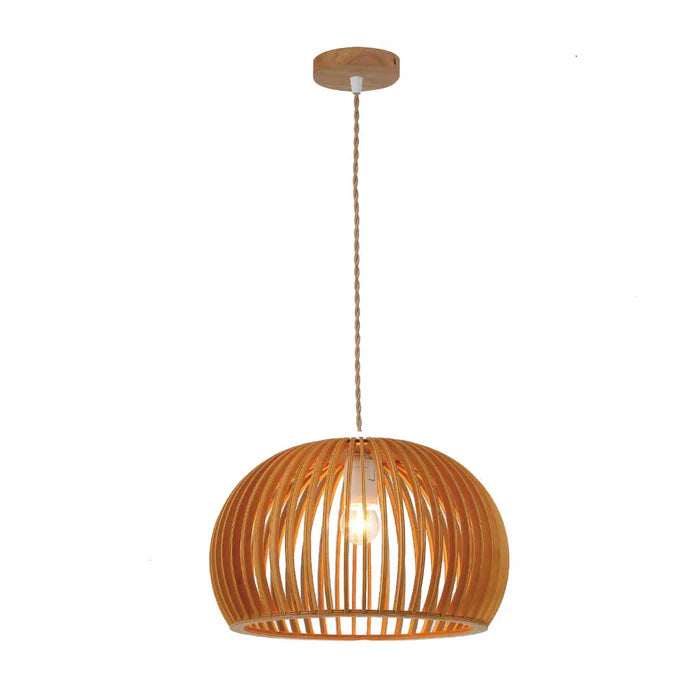 Natural Wooden Slatted Dome Pendant Light (PL WD25-01)