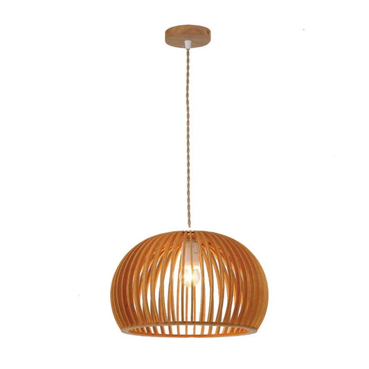 Natural Wooden Slatted Dome Pendant Light (PL WD25-01)
