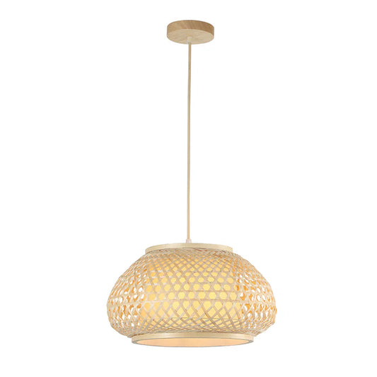 Wide Bamboo Pendant Lamp – Natural Wood Style, E27 Holder (PL WD25-10)