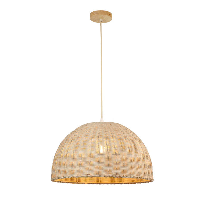 Rattan Dome Pendant Lamp – Natural Wood Look, E27 Holder (PL WD25-18)