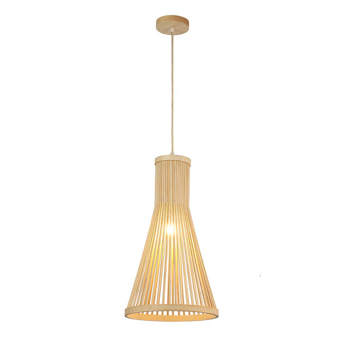Tall Bamboo Cone Pendant Lamp – Natural Wood Style, E27 Holder (PL WD25-28)