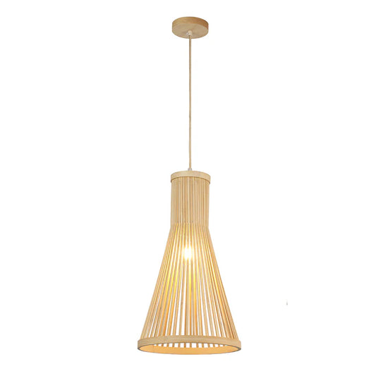 Tall Bamboo Cone Pendant Lamp – Natural Wood Style, E27 Holder (PL WD25-28)