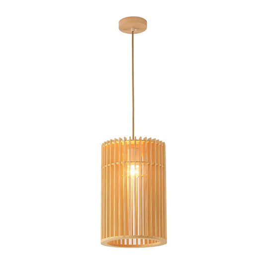 Wood Pendant Lamp – Tall Cylindrical Design, 22cm (PL WD25-30)