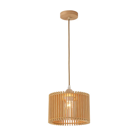 Wood Pendant Lamp – Compact Cylindrical Design, 22cm (PL WD25-31)