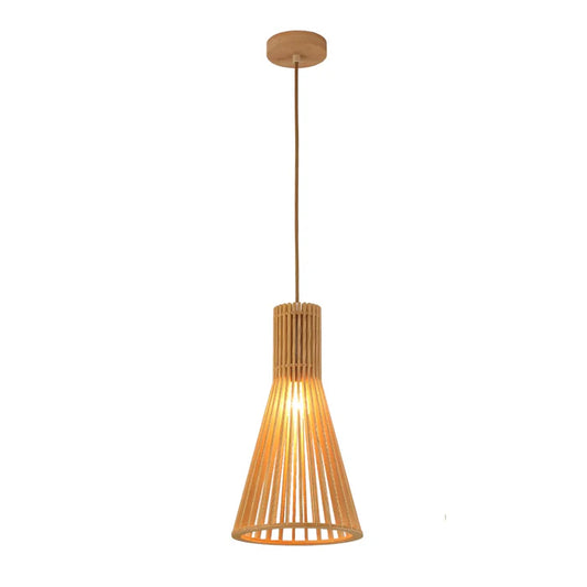 Wood Pendant Lamp – Tall Cone Design, 20cm (PL WD25-34)