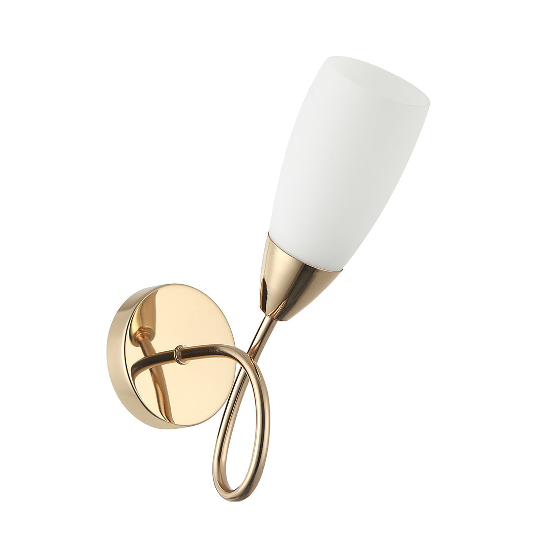 Elegant Golden Wall Lamp with Curved Arm and Frosted Shade (PL 7007-14-01)