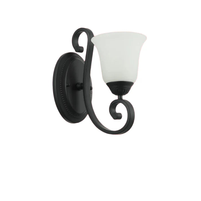 Vintage Black Wall Light with Frosted Glass Bell Shade (PL 7029-27-01-BK)