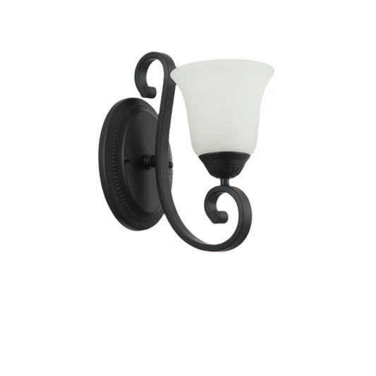 Vintage Black Wall Light with Frosted Glass Bell Shade (PL 7029-27-01-BK)