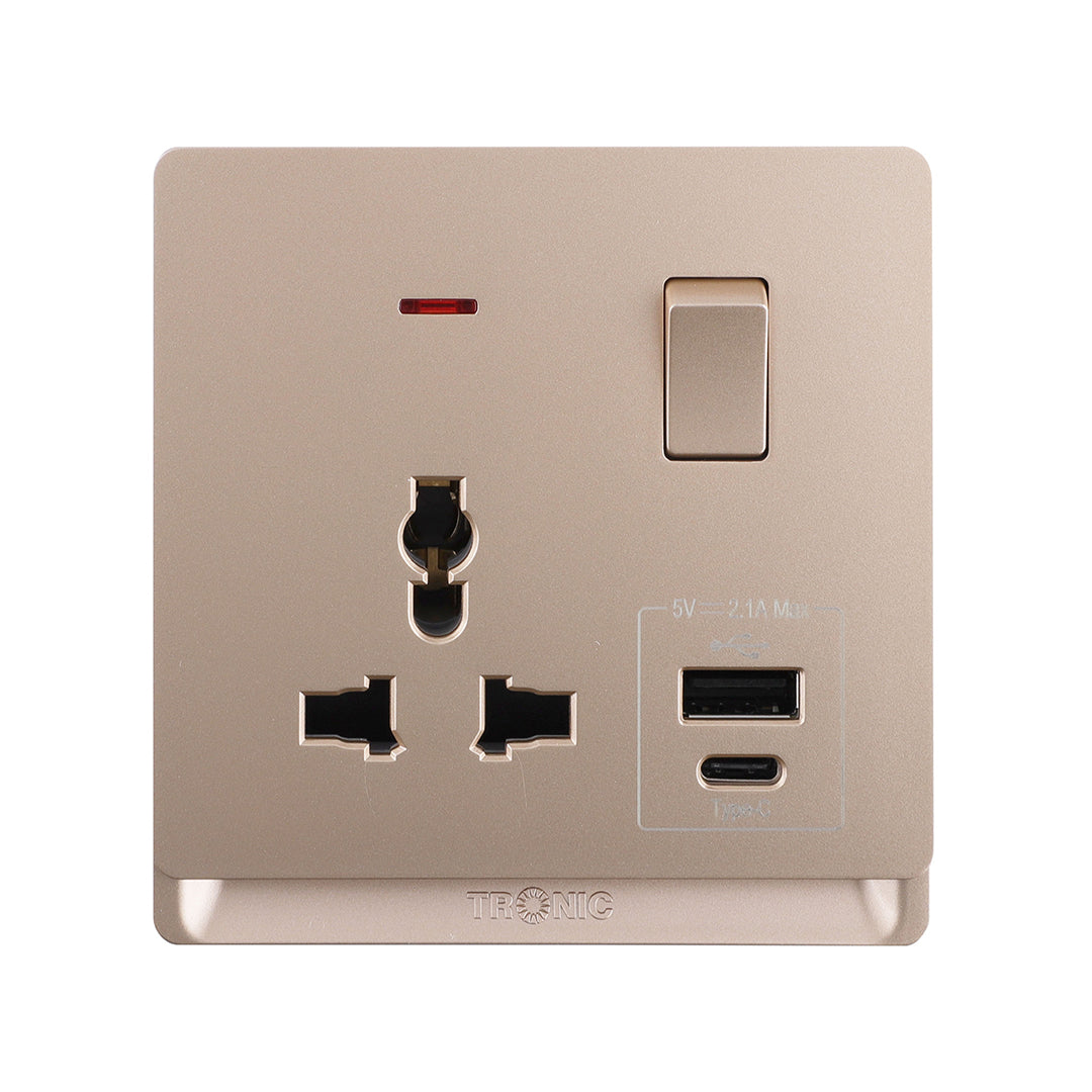 Premium Universal Single Outlet with USB | TD Range (TD 5113-UN-UB-GO)