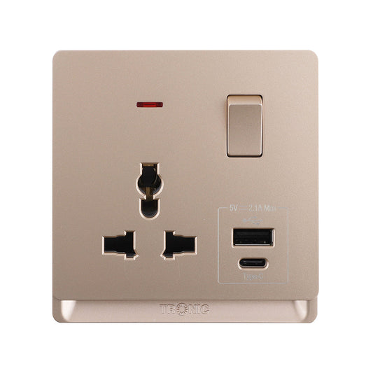 Premium Universal Single Outlet with USB | TD Range (TD 5113-UN-UB-GO)