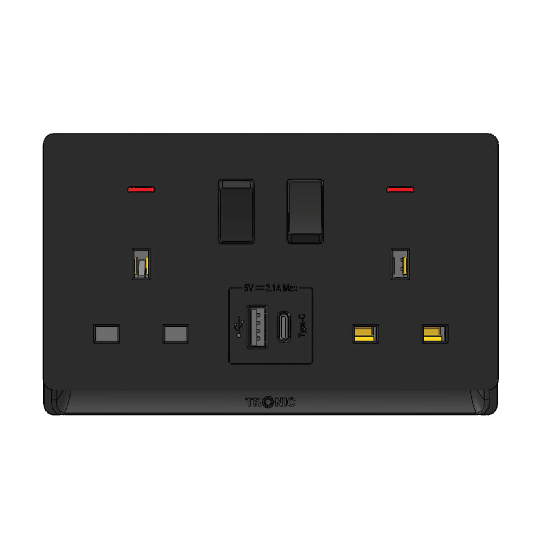 Premium Double Socket with USB-A & Type-C (TD 5213-UB-)