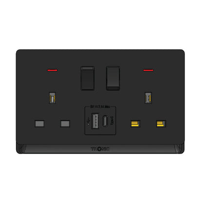 Premium Double Socket with USB-A & Type-C (TD 5213-UB-)