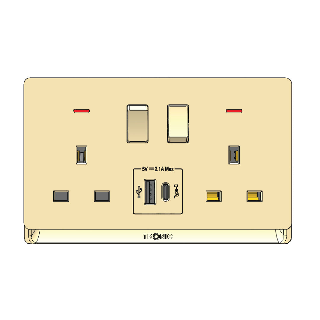 Premium Double Socket with USB-A & Type-C (TD 5213-UB-)