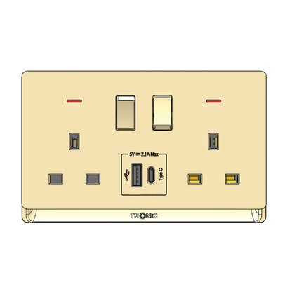 Premium Double Socket with USB-A & Type-C (TD 5213-UB-)