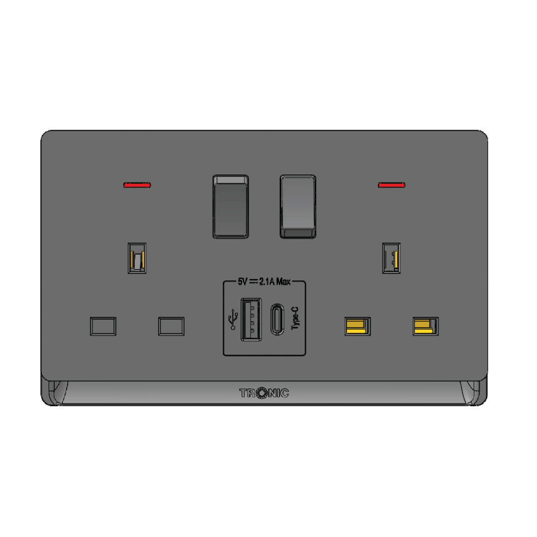 Premium Double Socket with USB-A & Type-C (TD 5213-UB-)