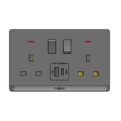 Premium Double Socket with USB-A & Type-C (TD 5213-UB-)