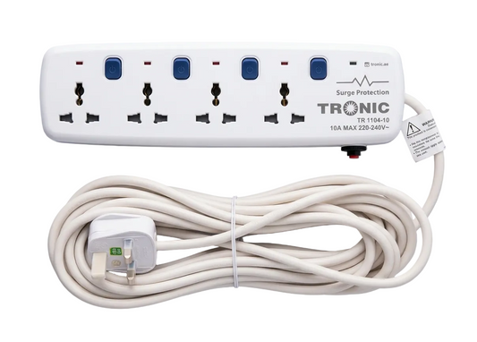 Surge Protection Extension Socket – 4 Gang, 10 Meters (TR 1104-10)