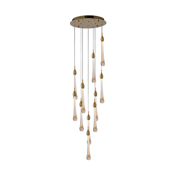 Luxury Cascading LED Chandelier Gold Multi-Drop Pendant Light 12 Lamp (WH 2024-0212-11-TC)