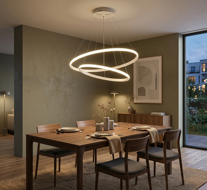 White Twin-Ring Pendant Light 3-Colour Adjustable (WH 2024-01-WH-TC)