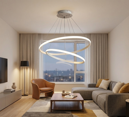 White Twin-Ring Pendant Light 3-Colour Adjustable (WH 2024-01-WH-TC)