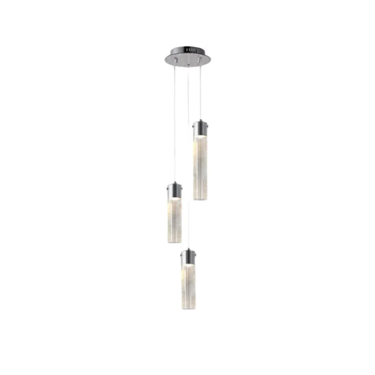Modern 3-Light Pendant Fixture Chrome and Textured Glass Hanging Light (WH 2024-0503-13-TC)