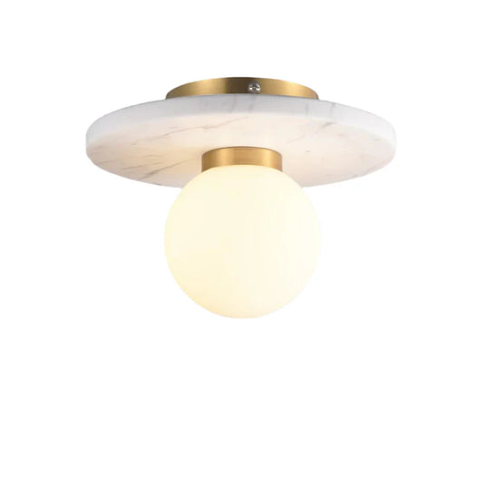 Modern Marble and Brass Ceiling Light with Frosted Glass Globe (WH 2024-G901-05-WH)