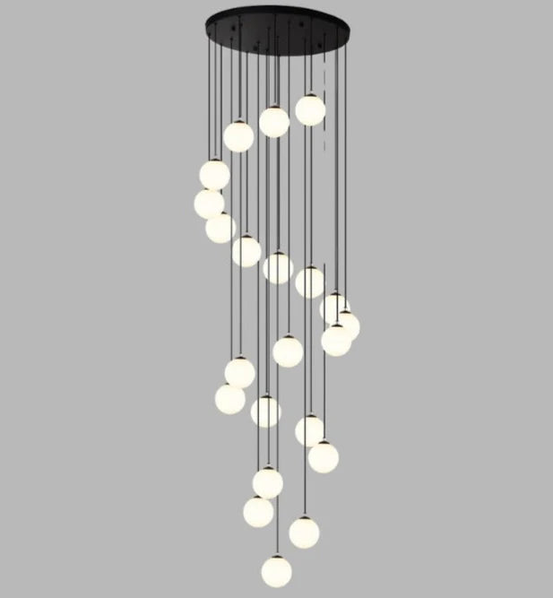 20-Globe Spiral Pendant Chandelier with Matte Black Finish (WH 2024-G922-09-WH)