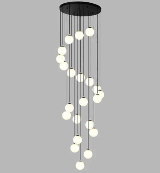 20-Globe Spiral Pendant Chandelier with Matte Black Finish (WH 2024-G922-09-WH)