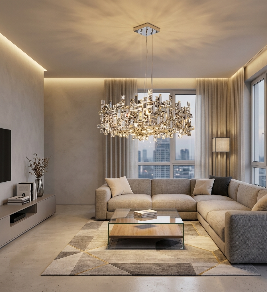 Luxury Crystal Rectangular Pendant Chandelier (WH 2024-2704-17-CH)